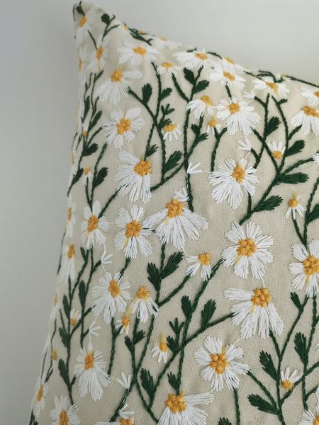Daisy Embroidered Cushion Cover